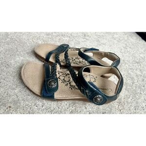 Aetrex Jillian black Leather Braided Arch Support Sandals SC461W 7.5